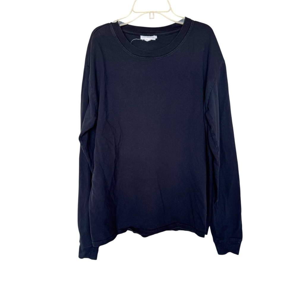 Good American Black Long Sleeve Crew Neck Top Cotton